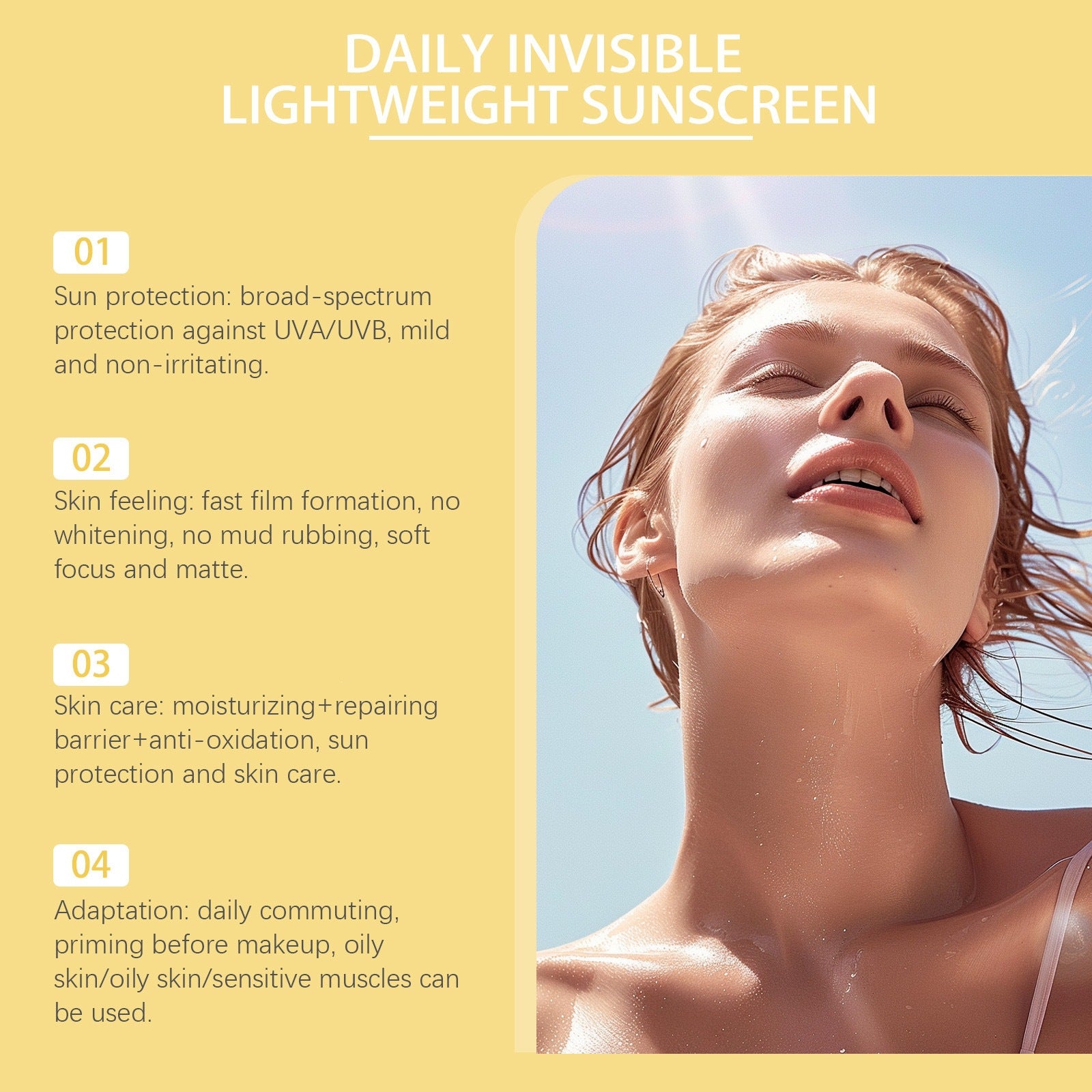 Protector solar e hidratante para la piel SPF40 50 ml de uso diario.