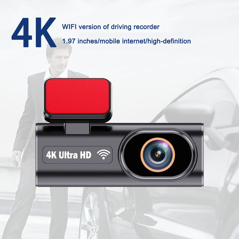 Grabadora de vídeo para coche con conexión Wi-Fi móvil, pantalla de 1,97 pulgadas, grabación dual en alta definición 4K y función de aparcamiento.