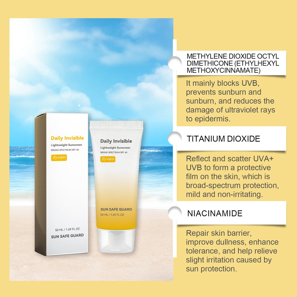 Protector solar e hidratante para la piel SPF40 50 ml de uso diario.