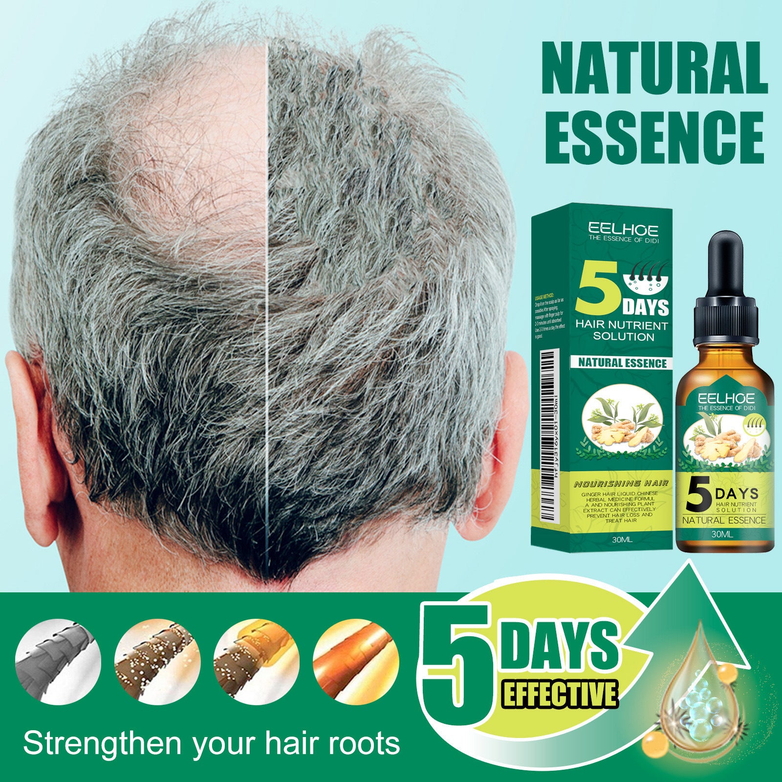 Aceite capilar de jengibre EELHOE, hidratante, suavizante, reparador, para cabello encrespado y dañado. Aceite esencial.